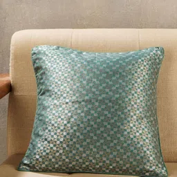 Fabindia Jalsa Green & Gold Toned Self Design Silk Square Cushion Cover-picture-8