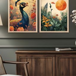 Kotart Brown & Blue 2 Pieces Wood Birds and Animals Wall Paintings-picture-44