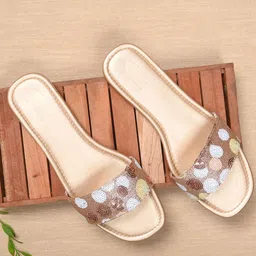 Shoestail Women Embellished Open Toe Flats-22