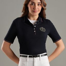 Tommy Hilfiger Women Brand Logo Embroidered Polo Collar Cotton T-shirt-image-46