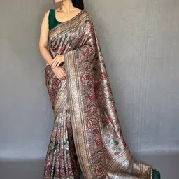 Anouk Floral Printed Zari Saree With Unstitched Blouse Piece-picture-8