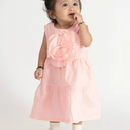 haus & kinder Girls Round Neck Cotton Rose Frock Dress-image-52