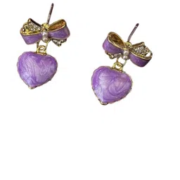 FIMBUL Set Of 2 Gold-Plated Artificial Stones Studded Heart Shaped Drop Earrings image 4