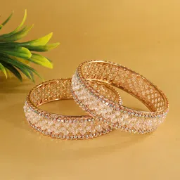 NMII Set Of 2 Rose Gold-Plated Artificial Stone-Studded Bangles image 2