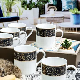 SONAKI White & Black 6 Pieces Floral Printed Mugs 200ml-26