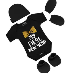 Arvesa Infants My First New Year Printed Bodysuit with Cap Booties Mitten-57