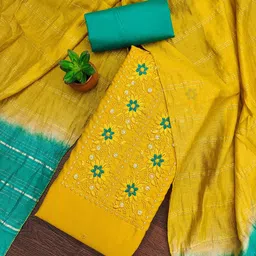LeeliPeeri Designer Floral Embroidered Sequinned Cotton Unstitched Dress Material-image-90