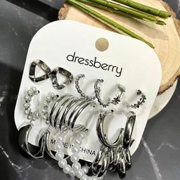 DressBerry Set Of 9 Silver-Plated Circular Shaped Hoop Earrings-8