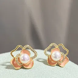 VAGHBHATT Gold-Plated Pearls Studded Floral Shaped Studs-13