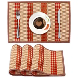 HOKIPO 4-Pcs Beige & Red Striped Non-Slip Table Placemats-55