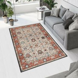 MAA HOME CONCEPT Beige Floral Anti-Skid Woollen Carpet-42