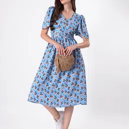 clobug Floral Print Crepe A-Line Midi Dress-image-22