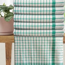 Athom Living Green & White 6 Pieces Checked Cotton 210 GSM Bath Towels-image-64