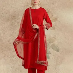 AVANSHEE Women Regular Sequinned Kurta with Trousers & With Dupatta-image-12