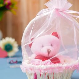eCraftIndia 2 Pcs Pink Roses Teddy Bear In Basket Valentine Gift-image-8