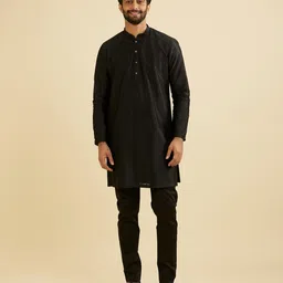 Manyavar Men Geometric Woven Embroidered Mandarin Collar Kurta With Trousers-image-68