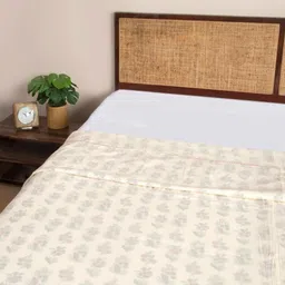 Fabindia Gulbagh Cream & Green Floral Printed Cotton AC Room Double Bed Dohar-image-44