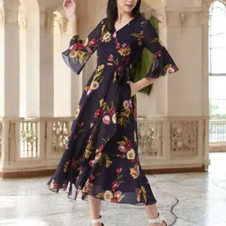 Miss Chase Floral Print Chiffon Fit & Flare Maxi Dress-picture-16