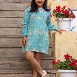 Sangria Girls Block Printed Cotton A-Line Knee Length Dress-image-39