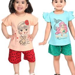 BAESD Girls Pack Of 2 Printed Short Sleeves T-shirt with Shorts-54