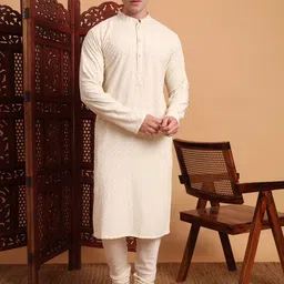 House of Pataudi Killer1 Chikankari Embroidered Mandarin Collar Kurta-image-59