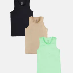 KiddoPanti Boys Pack Of 3 Pure Cotton Basic VestsSS25BVT005-Black/ Beige/ Lt Green-image-48
