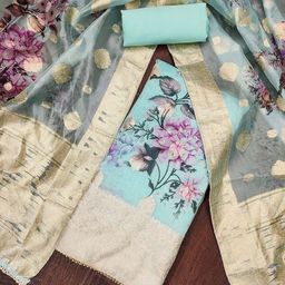SHADOW & SAINING Floral Woven Design Zari Organza Semi-Stitched Dress Material-image-35
