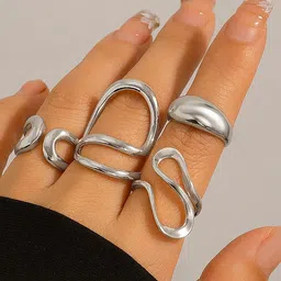 Jewels Galaxy Set Of 4 Silver Plated Midi Adjustable Finger Rings-21