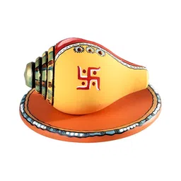 AAKRITI ART CREATIONS Red Printed Terracotta Swastika Divine Conch Incense Stick Holder-image-66