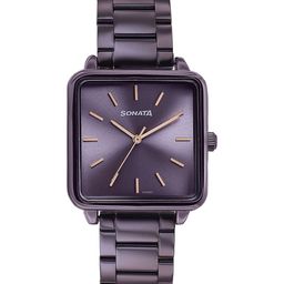 Sonata Women Embellished Dial & Stainless Steel Bracelet Style Straps Analogue Watch 87084QM01-image-71