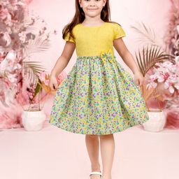TINY TWILLS Girls Floral Printed Bow Schiffli Fit & Flare Dress-image-32