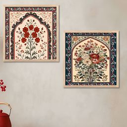 Kotart Brown & Red 2 Pieces Wooden Floral Wall Arts-picture-7