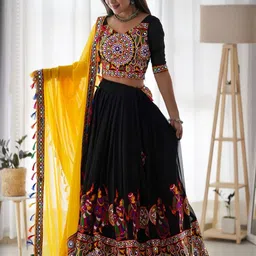 Fusionic Floral Embroidered Mirror Work Ready To Wear Lehenga & Choli With Dupatta-picture-15