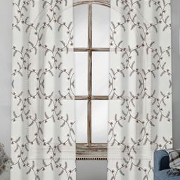 Tesmare White & Brown Embroidered Sheer Door Core-62