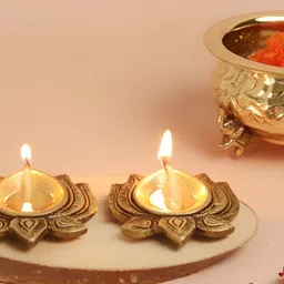 The Spiritual Living 2-Pcs Yellow Flower Diya-54