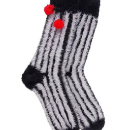 Bharatasya Girls Striped Fur Warm Soft Woollen Calf Length Winter Socks-image-4