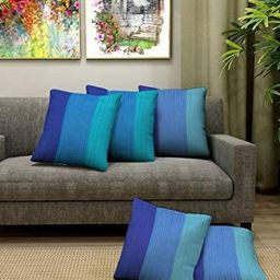 Blue Grass Blue & Navy Blue 5 Pieces Striped Silk Square Cushion Covers-image-21