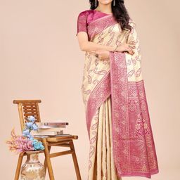 mitera MiteraSoft Banarasi Silk Zari Weaving Saree With Contrast Blouse Piece-picture-36