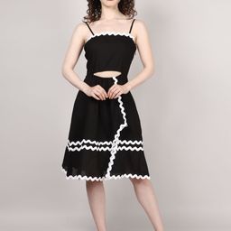 SWISHIN Women Striped Shoulder Straps Cut-Outs Fit & Flare Dress-image-88