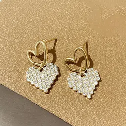 FIMBUL Gold-Plated Crystals Studded Heart Shaped Drop Earrings-39