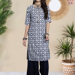 HERE&NOW Women Pack Of 2 Geometric Printed Round Neck Straight Kurta-image-112