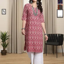 HERE&NOW Selection Of 3 Ethnic Motifs Printed Round Neck Straight Kurta-image-28