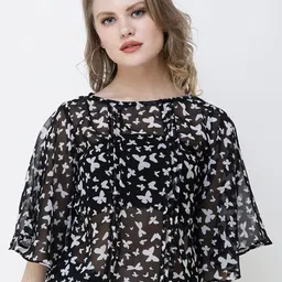 BAESD Floral Print Cape Sleeve Georgette Cape Top-image-40