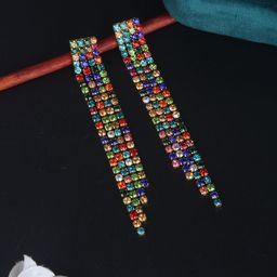 StyleCast Gold-Plated Rhinestone Studded Contemporary Tasselled Drop Earrings-image-64