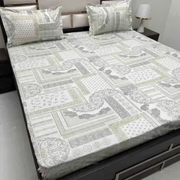 Pure Decor Green & White Ethnic Motifs King Bedsheet with 2 Pillow Covers-picture-51