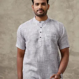 Ramraj Geometric Printed Band Collar Cotton Straight Short Kurta-image-43