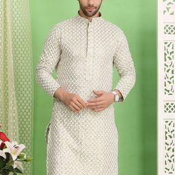 Larwa Men Geometric Embroidered Chikankari Kurta-image-39