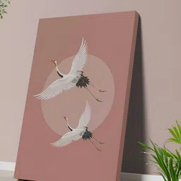 Myntra Elegant Homes Purple & White Crane Printed Canvas Wall Art-0