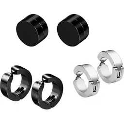 Teeragaj Unisex Set Of 3 Stainless Steel Circular Shaped Hoop Earrings-picture-45