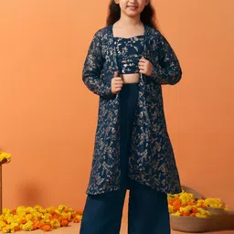 Sangria Girls Embroidered Crop Top Palazzo With Shrug-image-30